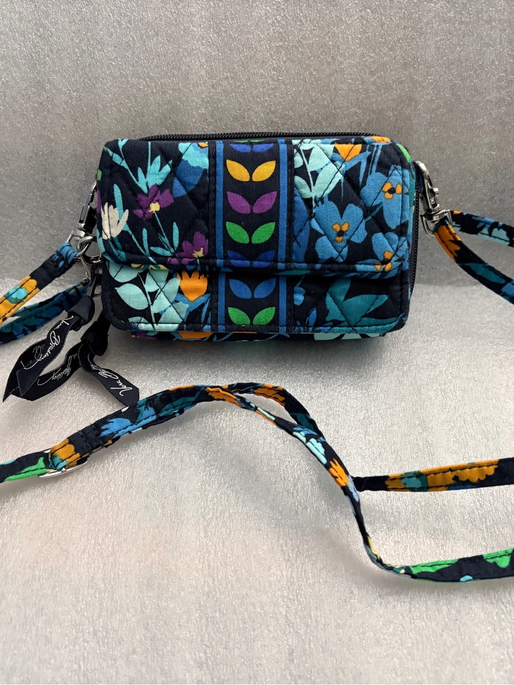 Vera Bradley Midnight Floral Quilted Crossbody Wallet / Phone Bag Convertible